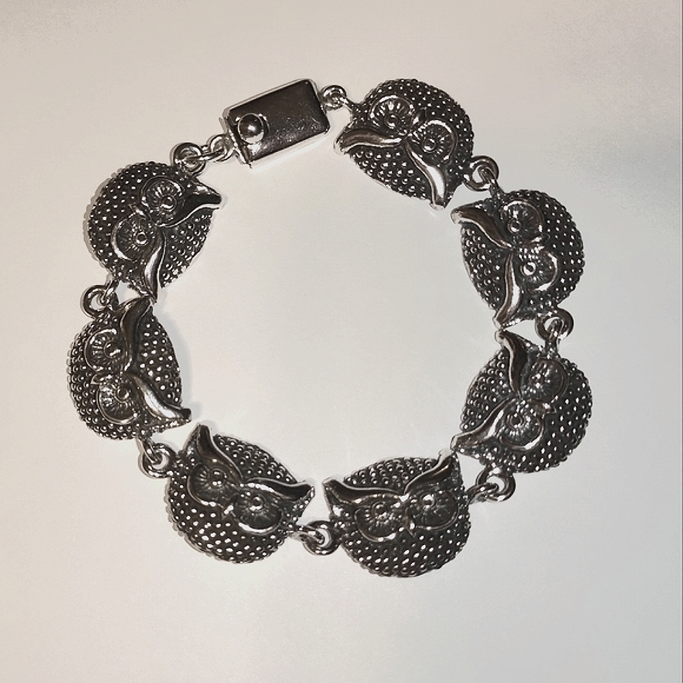 Sterling Silver Textured Owl Bracelet